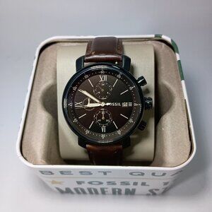 AUTHENTIC FOSSIL Rhett BQ2459 Watch Chronograph Black Brown Leather Men's